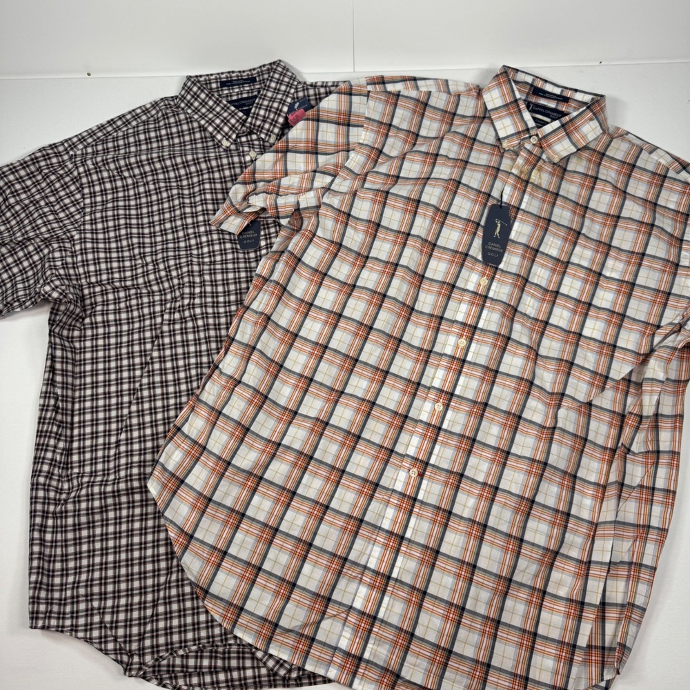 Daniel Cremieux Golf Mens XL Short Sleeve Plaid Button Down Shirt Lot 2 Cotton